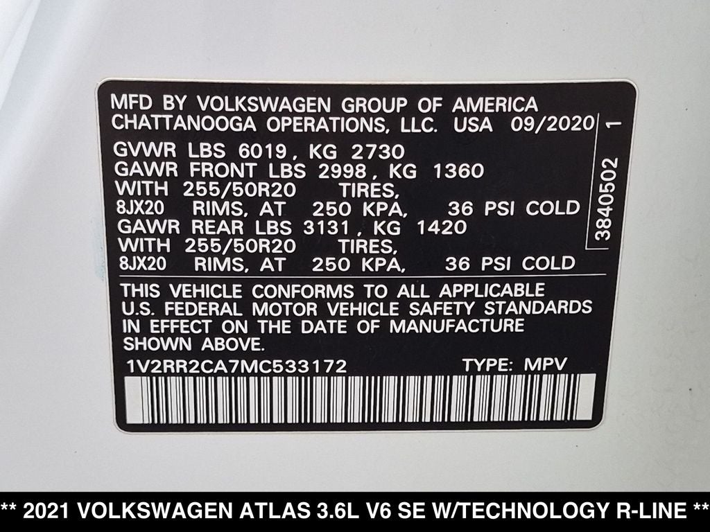2021 Volkswagen Atlas 3.6L V6 SE w/Technology R-Line