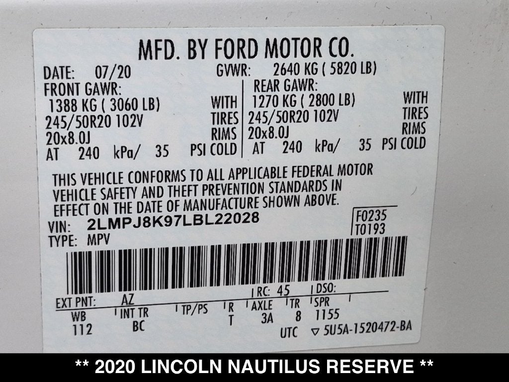 2020 Lincoln Nautilus Reserve