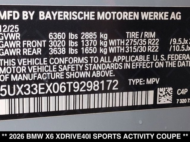 2026 BMW X6 xDrive40i