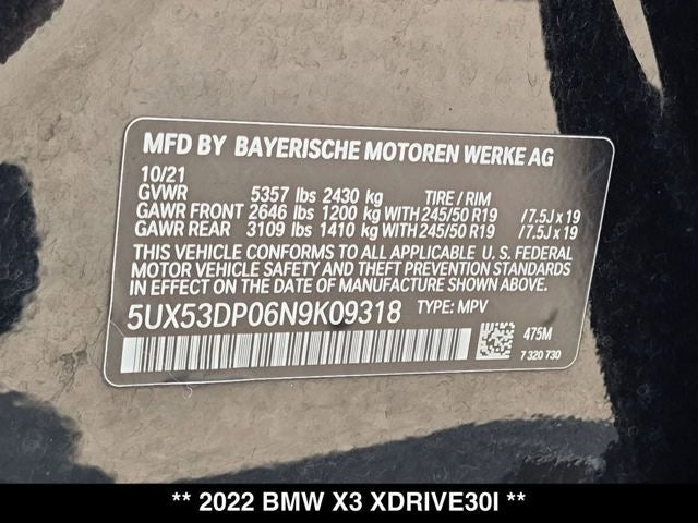 2022 BMW X3 xDrive30i