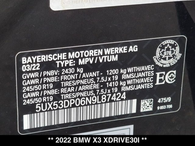 2022 BMW X3 xDrive30i