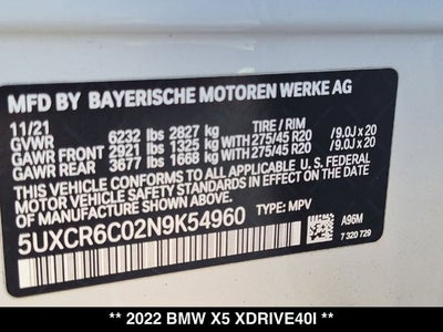 2022 BMW X5 xDrive40i M Sport