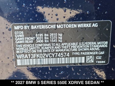 2027 BMW 550e 550e xDrive