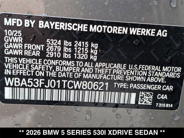 2026 BMW 530i 530i xDrive