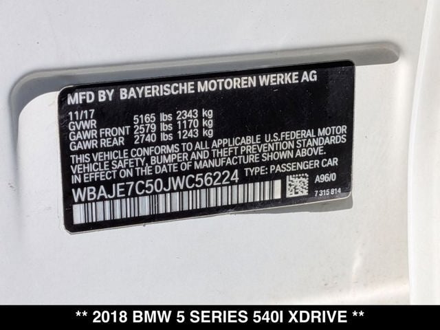 2018 BMW 5 Series 540i xDrive Sport