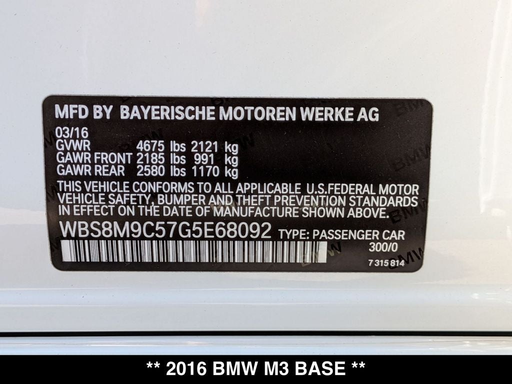 2016 BMW M3 Base