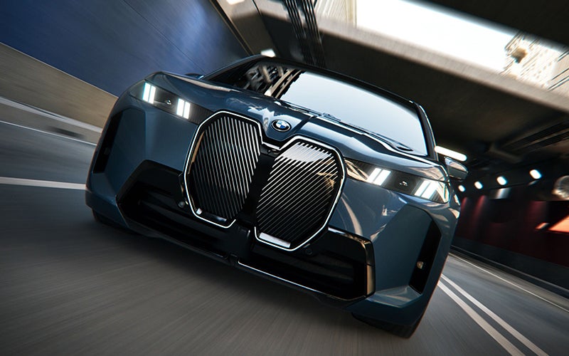 Close up of the BMW iX grille driving. | BMW of Okemos in Okemos MI